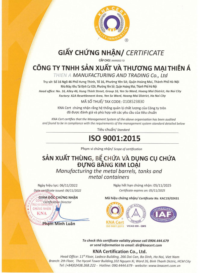 Giấy chứng nhận quản lý chất lượng ISO 9001 - 2015